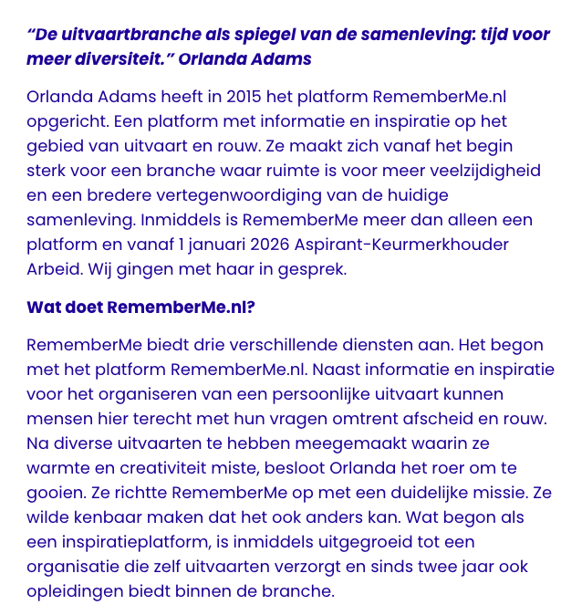 RememberMe is vanaf 2026 Aspirant-Keurmerkhouder Arbeid bij Blik op Werk