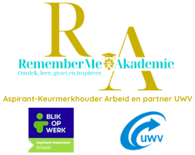 Logo RememberMe Akademie - uitvaart opleidingen Aspirant-Keurmerkhouder Arbeid en partner UWV
